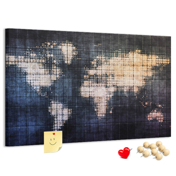 Tableau de liège Carte du monde stylisée et pixélisée