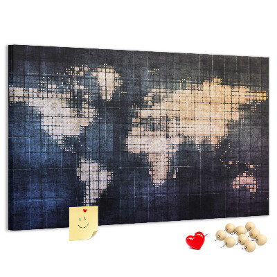 Tableau de liège Carte du monde stylisée et pixélisée
