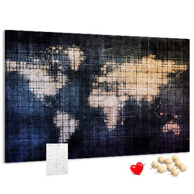 Tableau de liège Carte du monde stylisée et pixélisée