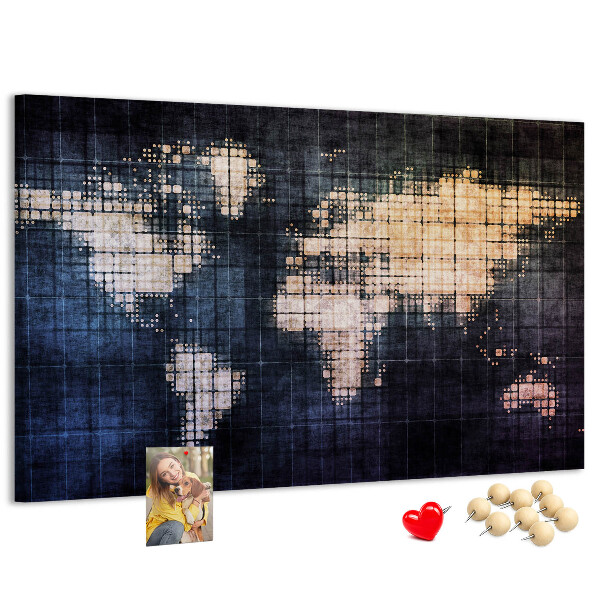 Tableau de liège Carte du monde stylisée et pixélisée
