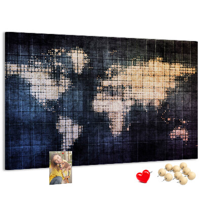 Tableau de liège Carte du monde stylisée et pixélisée