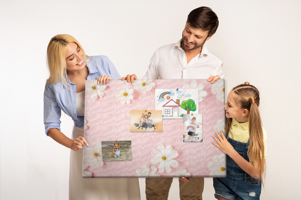 Tableau en liège Motif floral sur fond rose