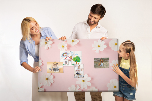 Tableau en liège Motif floral sur fond rose
