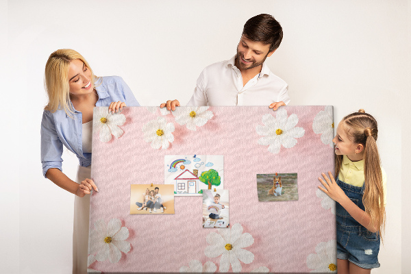 Tableau en liège Motif floral sur fond rose