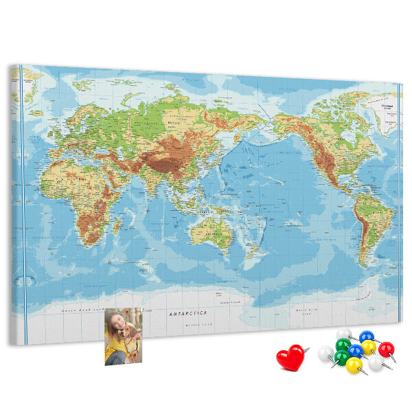 Tableau de liège Carte du monde avec les continents colorés.