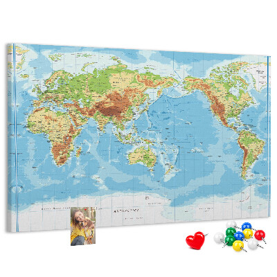 Tableau de liège Carte du monde avec les continents colorés.