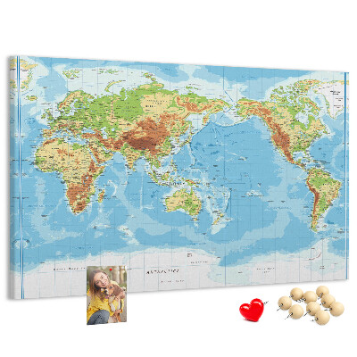 Tableau de liège Carte du monde avec les continents colorés.