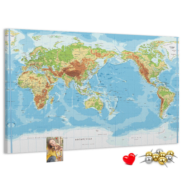 Tableau de liège Carte du monde avec les continents colorés.