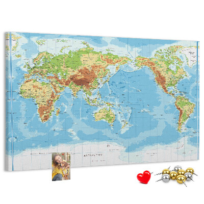 Tableau de liège Carte du monde avec les continents colorés.