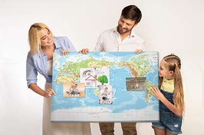 Tableau de liège Carte du monde avec les continents colorés.