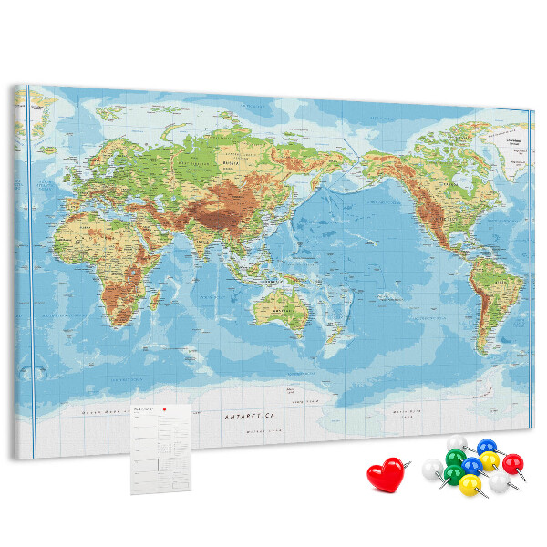 Tableau de liège Carte du monde avec les continents colorés.