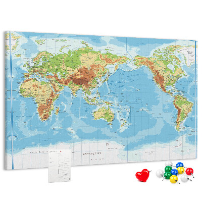 Tableau de liège Carte du monde avec les continents colorés.