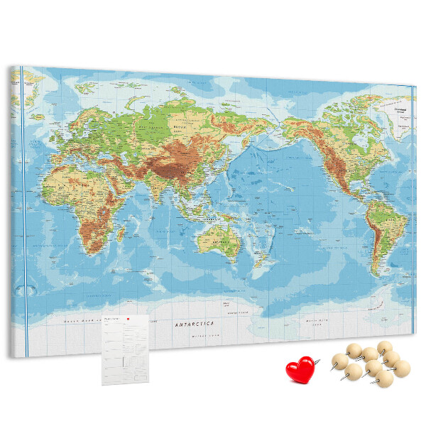Tableau de liège Carte du monde avec les continents colorés.