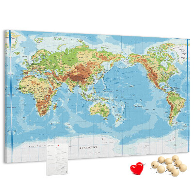 Tableau de liège Carte du monde avec les continents colorés.