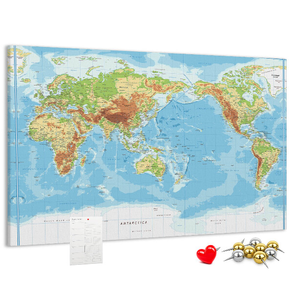 Tableau de liège Carte du monde avec les continents colorés.
