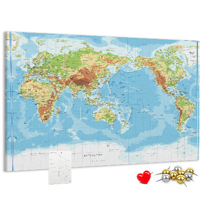 Tableau de liège Carte du monde avec les continents colorés.