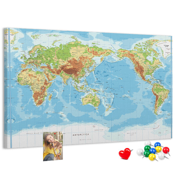 Tableau de liège Carte du monde avec les continents colorés.