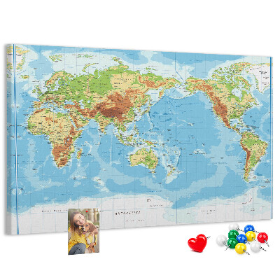 Tableau de liège Carte du monde avec les continents colorés.