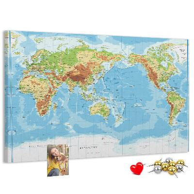 Tableau de liège Carte du monde avec les continents colorés.