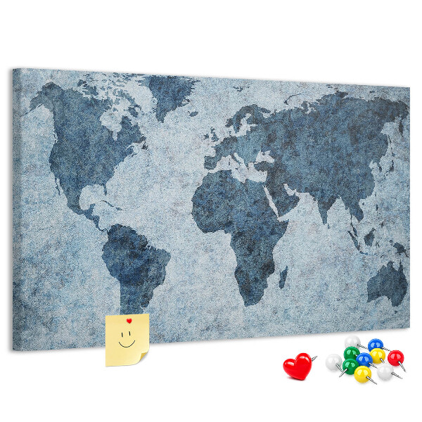 Tableau de liège Carte du monde antique dans des tons de bleu