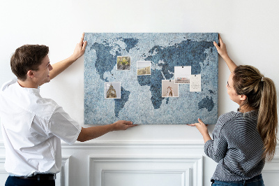 Tableau de liège Carte du monde antique dans des tons de bleu