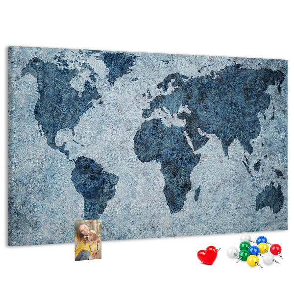 Tableau de liège Carte du monde antique dans des tons de bleu