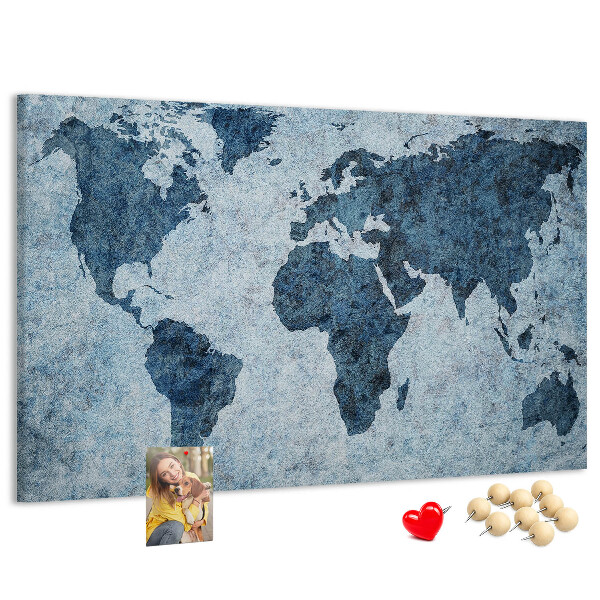 Tableau de liège Carte du monde antique dans des tons de bleu