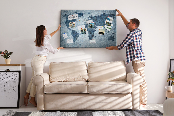 Tableau de liège Carte du monde antique dans des tons de bleu