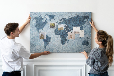Tableau de liège Carte du monde antique dans des tons de bleu