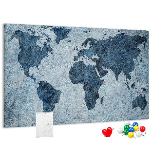 Tableau de liège Carte du monde antique dans des tons de bleu