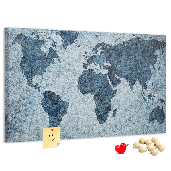 Tableau de liège Carte du monde antique dans des tons de bleu