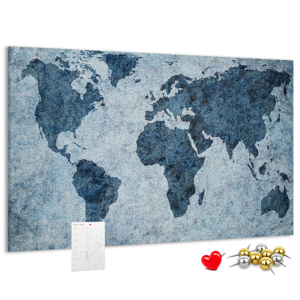 Tableau de liège Carte du monde antique dans des tons de bleu