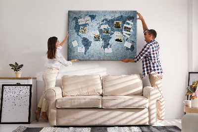 Tableau de liège Carte du monde antique dans des tons de bleu