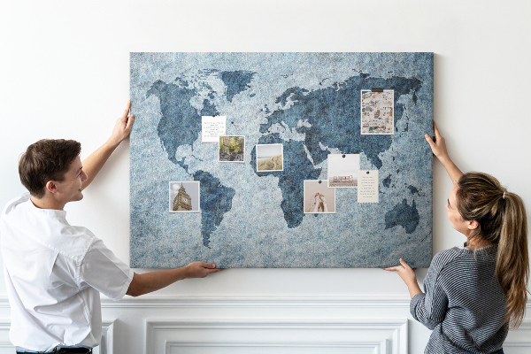 Tableau de liège Carte du monde antique dans des tons de bleu