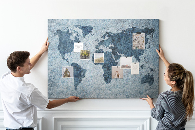 Tableau de liège Carte du monde antique dans des tons de bleu