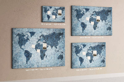 Tableau de liège Carte du monde antique dans des tons de bleu