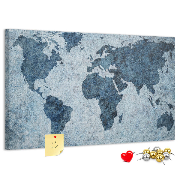 Tableau de liège Carte du monde antique dans des tons de bleu