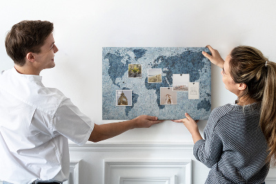 Tableau de liège Carte du monde antique dans des tons de bleu