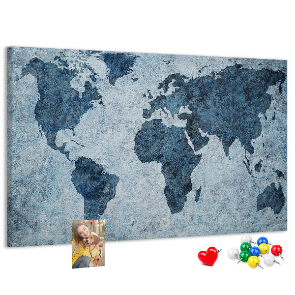 Tableau de liège Carte du monde antique dans des tons de bleu