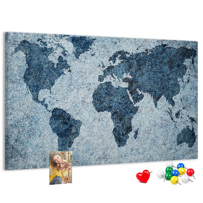 Tableau de liège Carte du monde antique dans des tons de bleu