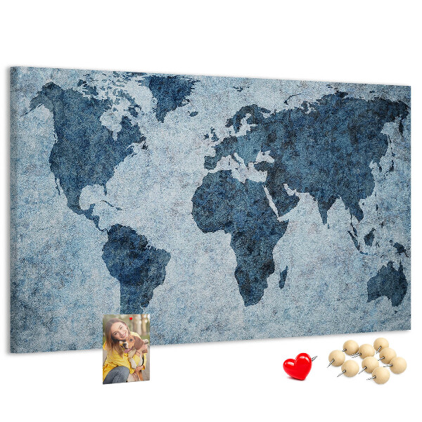 Tableau de liège Carte du monde antique dans des tons de bleu