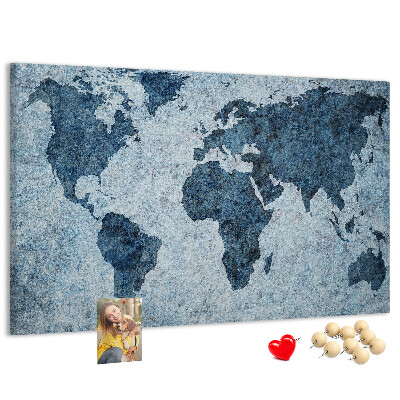 Tableau de liège Carte du monde antique dans des tons de bleu