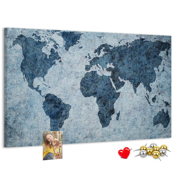 Tableau de liège Carte du monde antique dans des tons de bleu