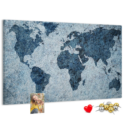 Tableau de liège Carte du monde antique dans des tons de bleu
