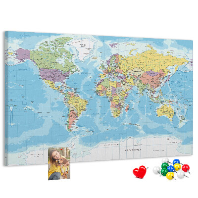 Tableau de liège Carte du monde avec les continents colorés.