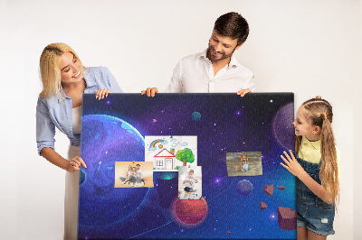 Tableau en liège Paysage spatial avec planètes et astéroïdes