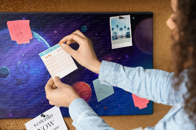 Tableau en liège Paysage spatial avec planètes et astéroïdes