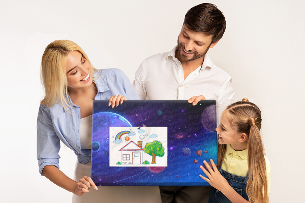 Tableau en liège Paysage spatial avec planètes et astéroïdes