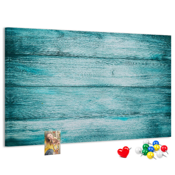 Tableau affichage liège Planches de bois vertes et bleues en arrière-plan