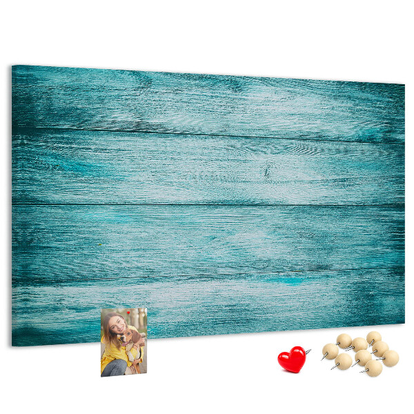 Tableau affichage liège Planches de bois vertes et bleues en arrière-plan